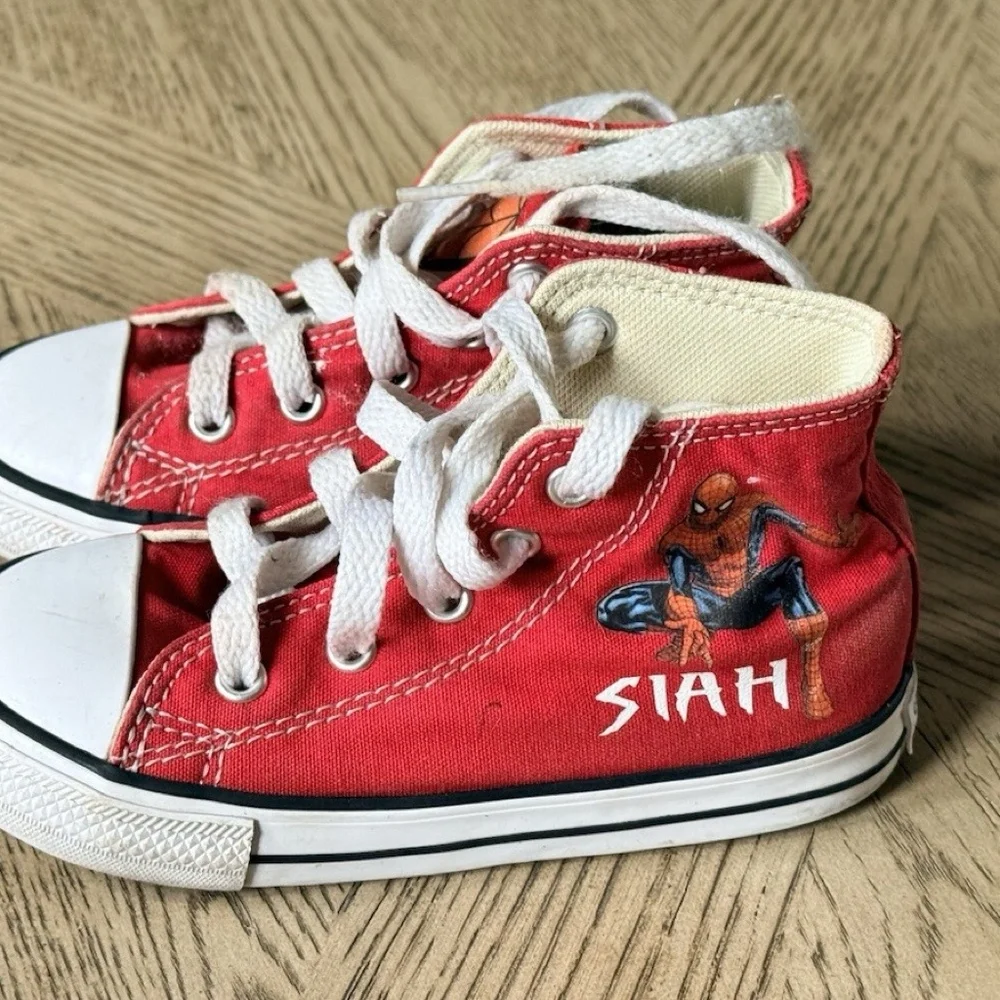 Kid Converse high-top Personalized( Siah))Red Spider Man Size 8